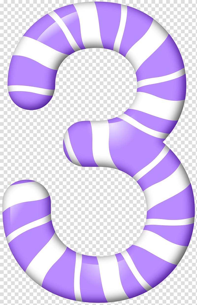 white and purple number 3 , Candy cane , Number Three Candy Style transparent background PNG clipart