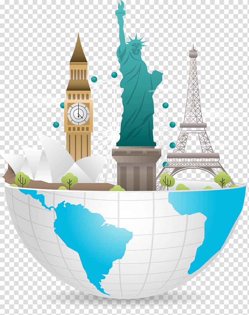 five famous landmark places illustration, Kochi Flyway Immigration Travel Agent Service, World travel transparent background PNG clipart