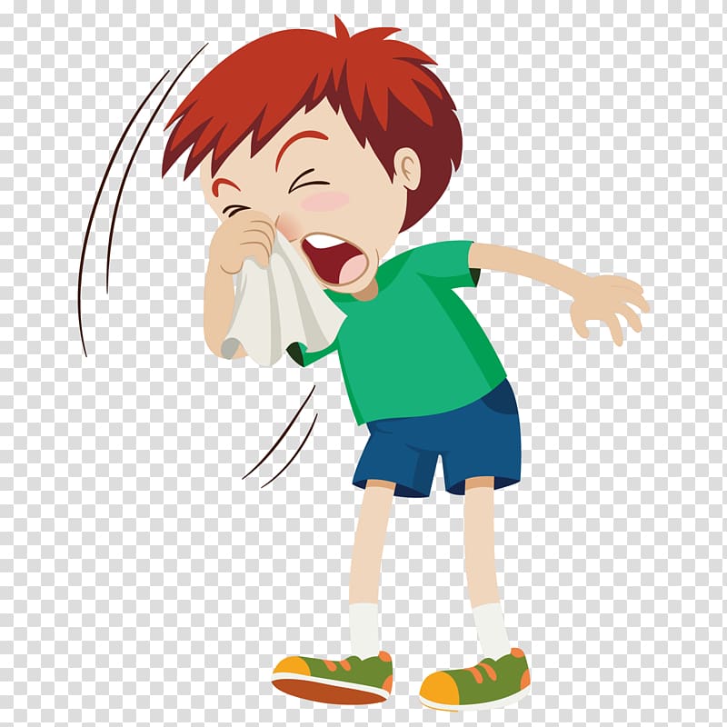 boy sneezing holding handkerchief illustration, Sneeze , sneeze transparent background PNG clipart