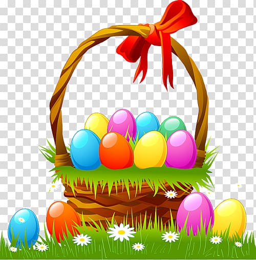 assorted-color egg and basket illustration, Easter Bunny Easter egg Easter basket , Easter Basket with Eggs and Grass transparent background PNG clipart