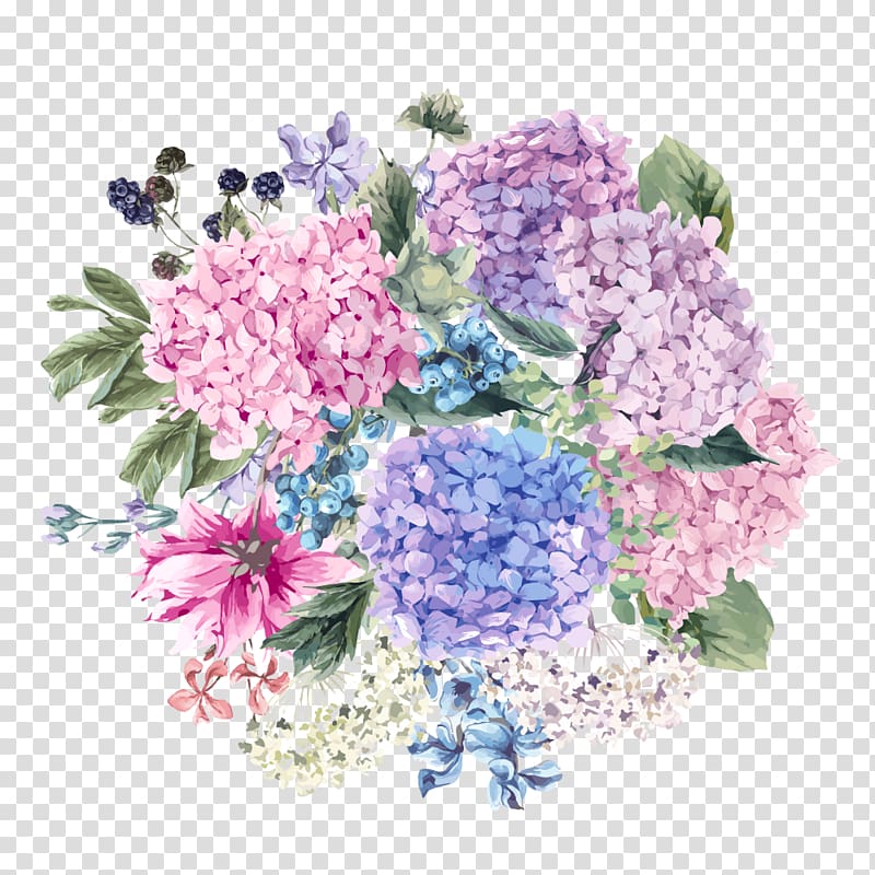 assorted-color cluster flowers illustration, French hydrangea Cut flowers Floral design, flower transparent background PNG clipart