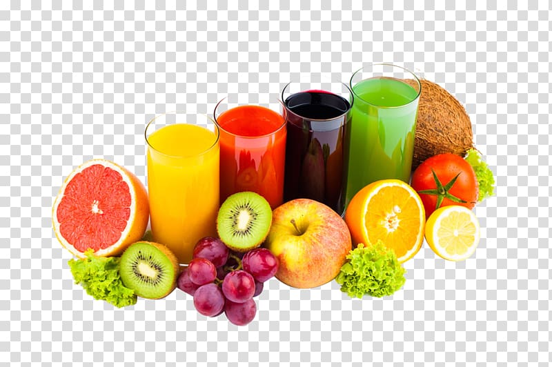 fruit juice illustration, Apple juice Fruit Juicer Drink, A variety of fruit juices transparent background PNG clipart