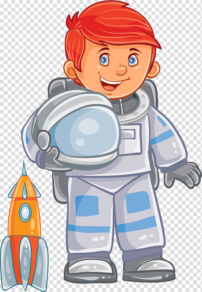 red haired male character illustration, Astronaut Child Space suit illustration, Cartoon hand painting astronaut transparent background PNG clipart