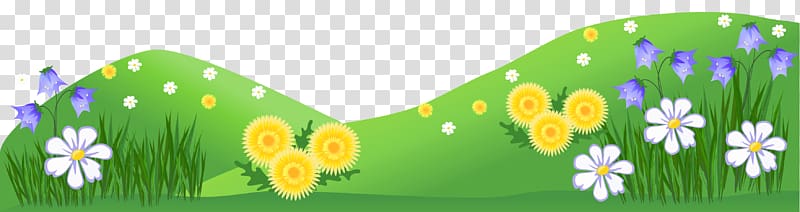 Cartoon Summer , Grass Ground with Flowers , multicolored floral transparent background PNG clipart