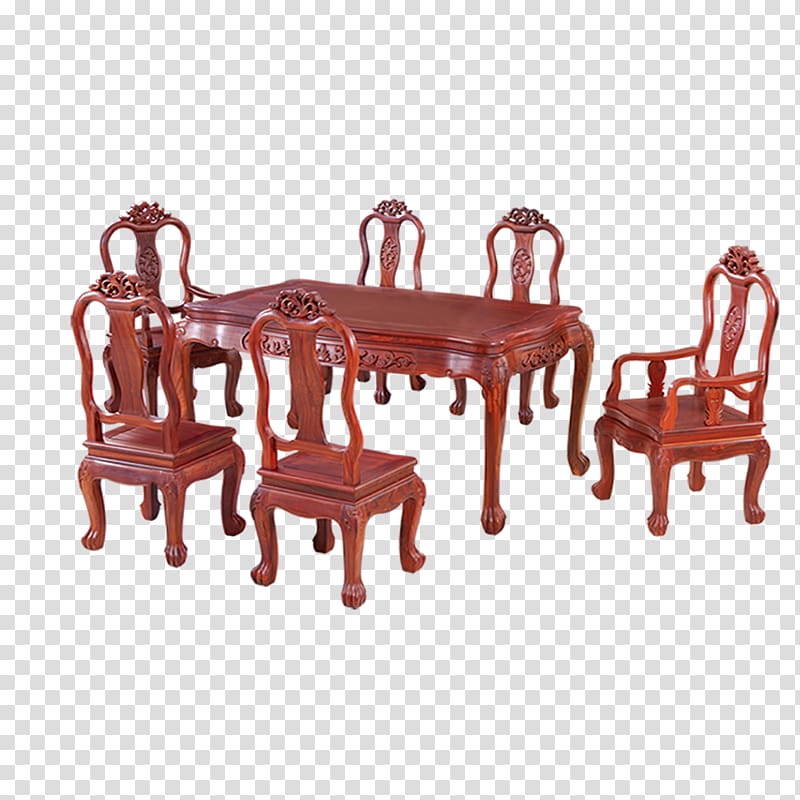 Table Chair Furniture Wood, Tables for six, ancient chairs, mahogany transparent background PNG clipart
