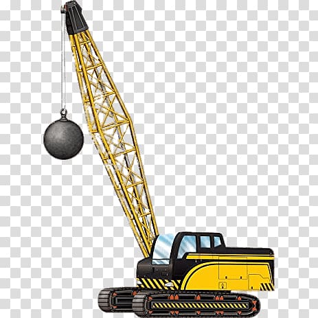 yellow and black crane truck , Crane With Wrecking Ball transparent background PNG clipart
