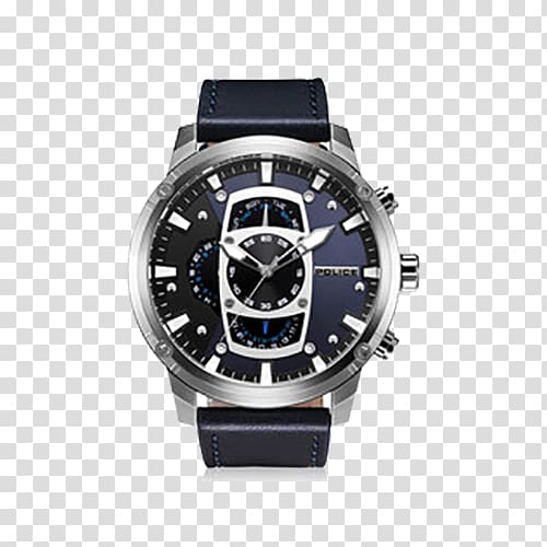 Watch Strap Police Quartz clock, Leather strap pin buckle Swiss quartz male watch transparent background PNG clipart