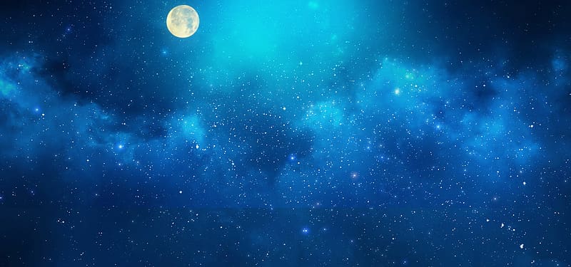 full moon and starry night, Atmosphere Sky Universe Outer space Blue, Blue sky background transparent background PNG clipart