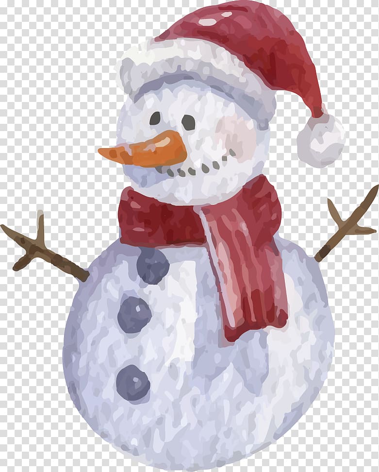 Snowman Watercolor painting Christmas Illustration, painted snowman transparent background PNG clipart