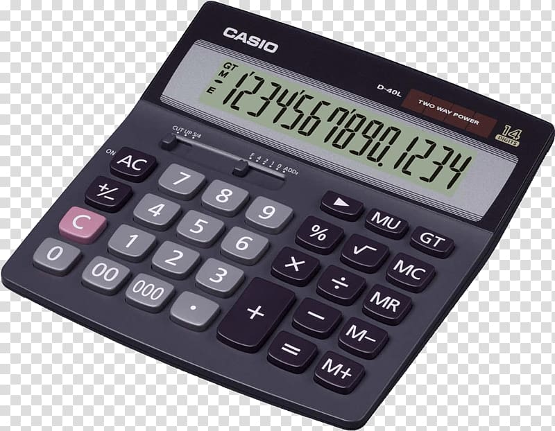 Calculator Casio Adding machine Battery Label printer, Black Calculator transparent background PNG clipart
