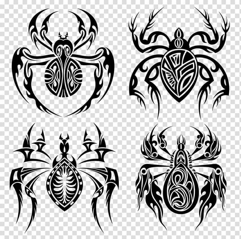 Spider web Tattoo, Black and white paper-cut spider transparent background PNG clipart