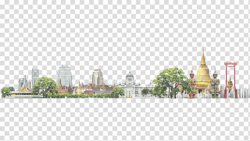 cityscape with trees painting, Phra Nakhon Si Ayutthaya High-definition television LED-backlit LCD, Thai landmarks transparent background PNG clipart