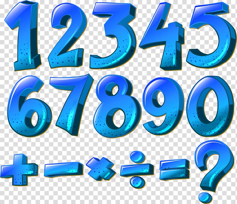 Number Illustration, Blue three, dimensional digital word transparent background PNG clipart