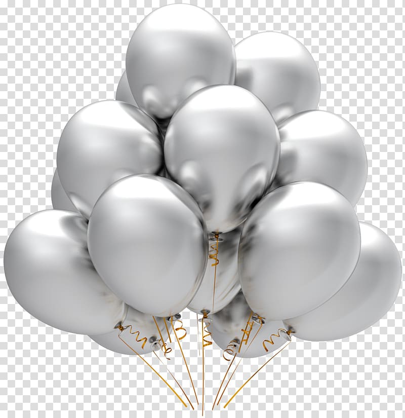 gray balloon lot illustration, Balloon Party Silver Birthday , Silver Balloon transparent background PNG clipart
