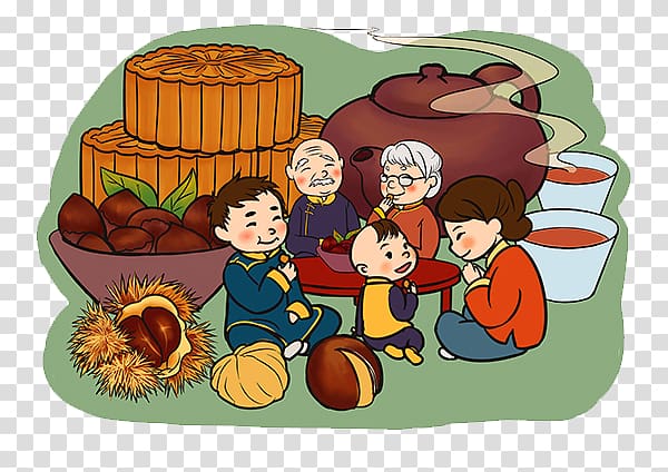 Mid-Autumn Festival Illustration, Mid-Autumn reunion night transparent background PNG clipart