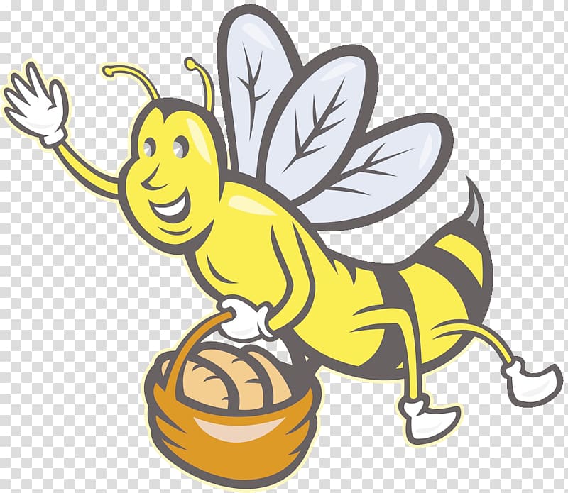 Basket of Bread Bee Loaf Cartoon, bee transparent background PNG clipart