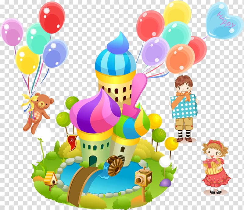 ice cream castle , Cartoon Castle, Castle Amusement Park Balloon Bear Children transparent background PNG clipart