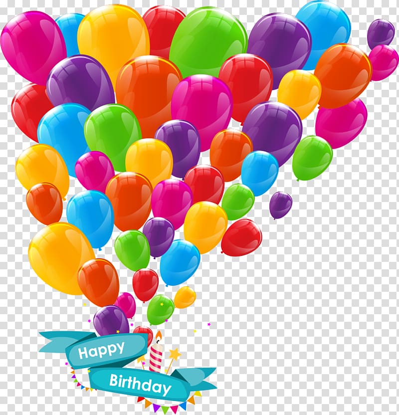 multicolored happy birthday balloon art, Balloon Birthday Greeting card Illustration, colorful balloons transparent background PNG clipart