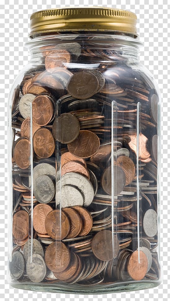 jar full of coins, Penny Coin Jar Piggy bank, Packed in a jar of coins transparent background PNG clipart