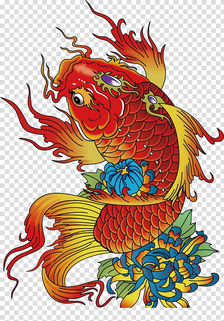 Illustration, Red fish transparent background PNG clipart
