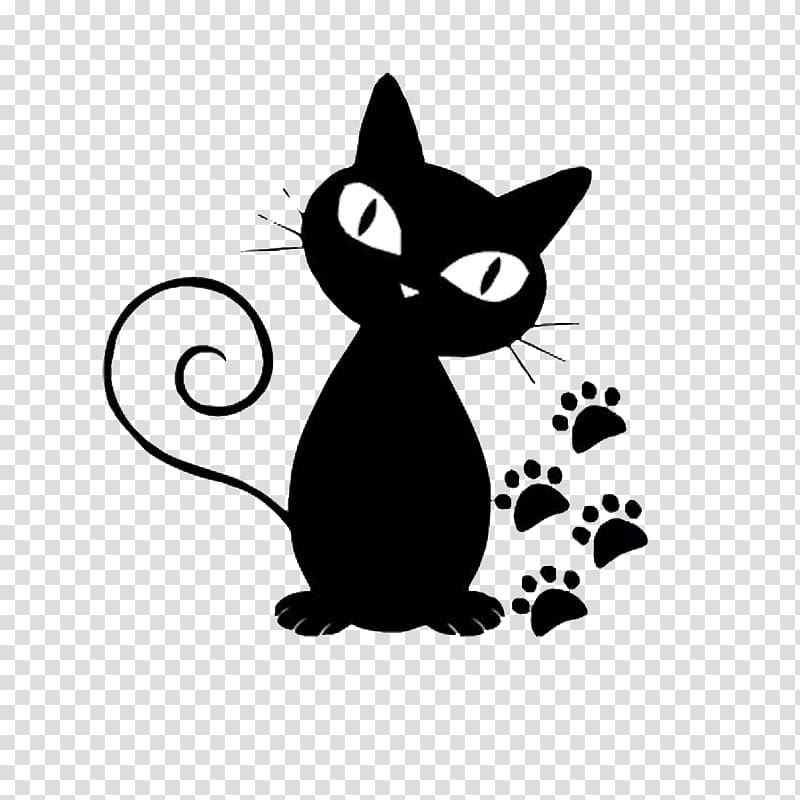 black cat , Persian cat Norwegian Forest cat Kitten Black cat Cartoon, Cute tail rolls, black cats and footprints transparent background PNG clipart