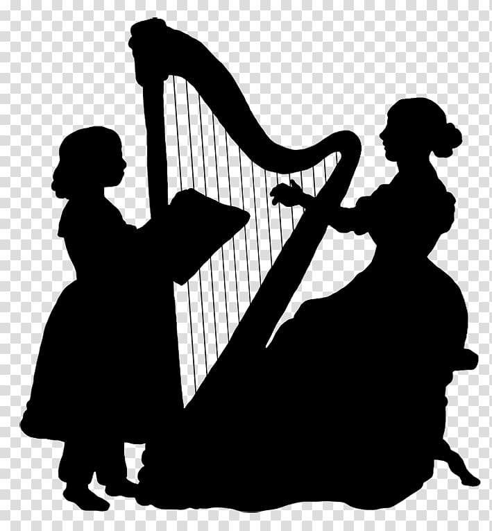 Plucked string instrument Silhouette Harp Musical Instruments , ancient lady throwing flowers transparent background PNG clipart