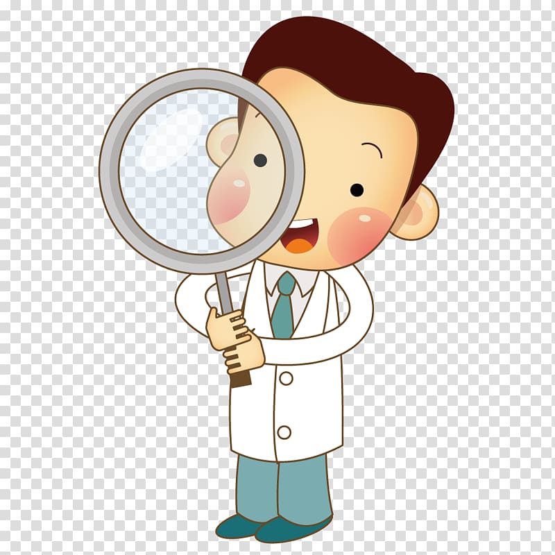 doctor holding magnifying glass illustration, Cartoon Physician , Doctor holding a magnifying glass transparent background PNG clipart