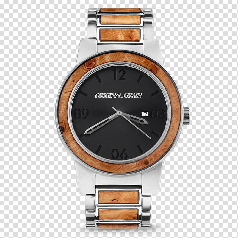 Watch Brushed metal Stainless steel Barrel Wood, watch transparent background PNG clipart