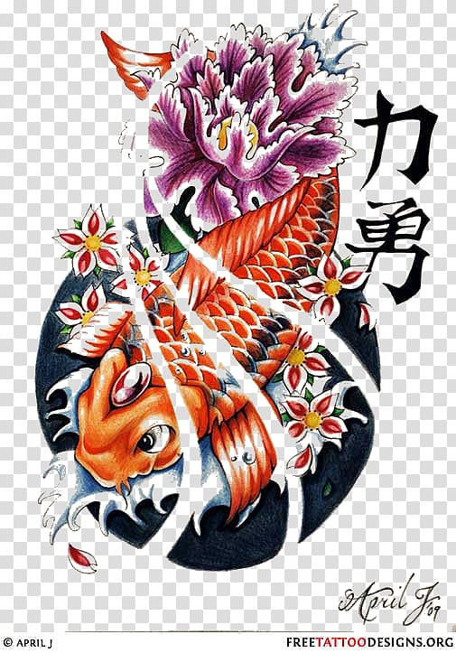 Koi Flash Tattoo Irezumi Goldfish, Flash transparent background PNG clipart