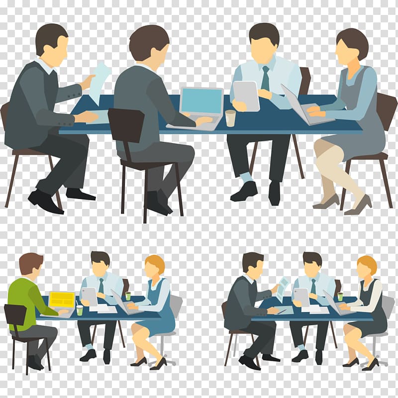 three group of people sitting on table, Meeting Illustration, Business People transparent background PNG clipart