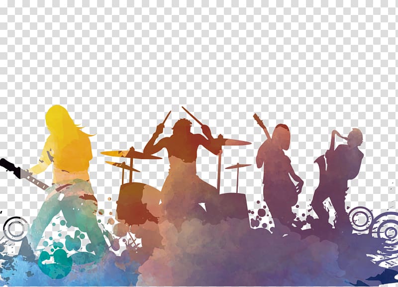 band shadow paint illustration, Musical ensemble Rock music Silhouette Grunge, Rock Band transparent background PNG clipart