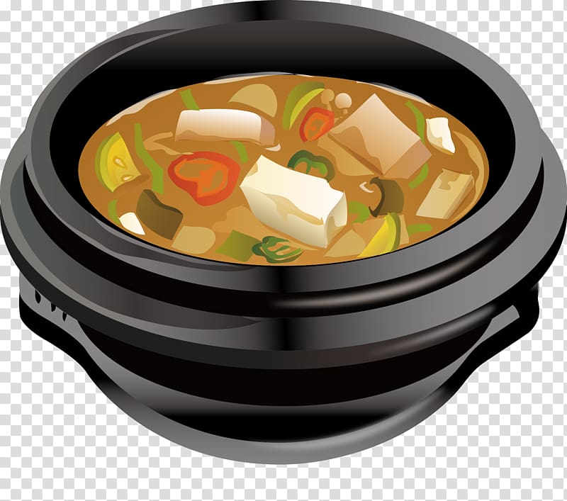 Nabemono Dish Cartoon Illustration, Hand-painted cartoon stone pot dishes transparent background PNG clipart