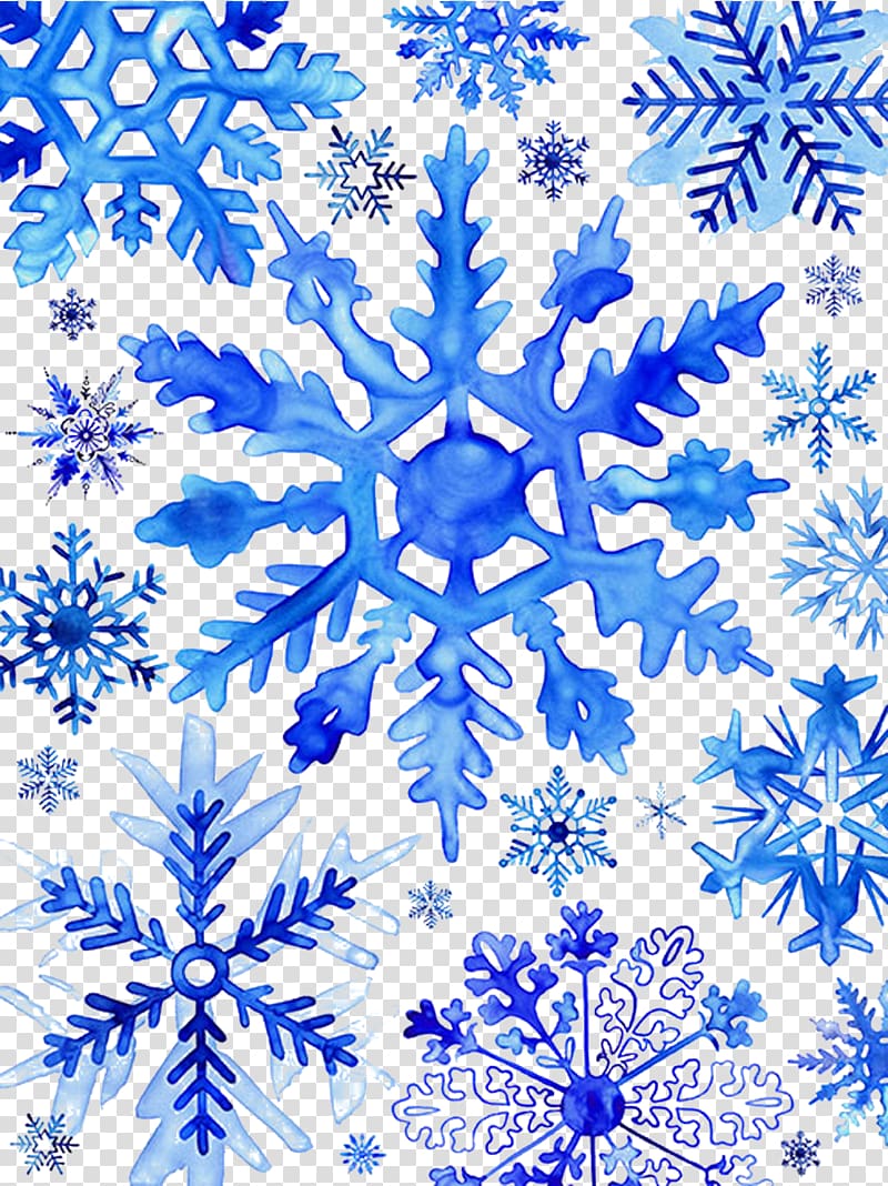 Watercolor painting Snowflake Drawing Christmas, Hand-painted blue snowflake transparent background PNG clipart