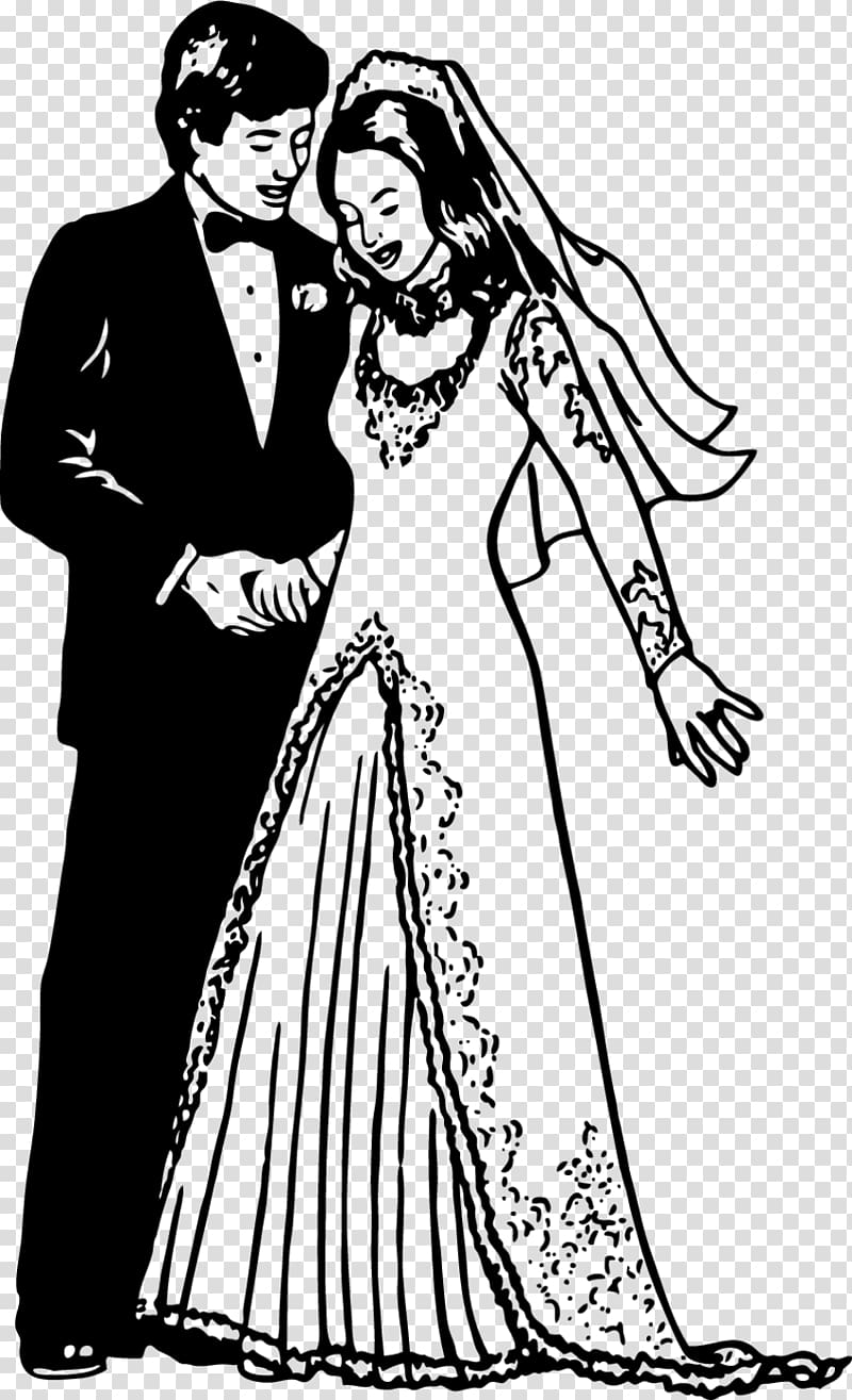 Line art Bride Wedding, wedding dress transparent background PNG clipart