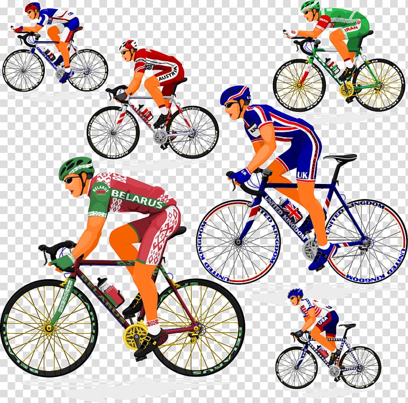 six men riding road bikes, Cycling Bicycle Euclidean , Cyclists transparent background PNG clipart