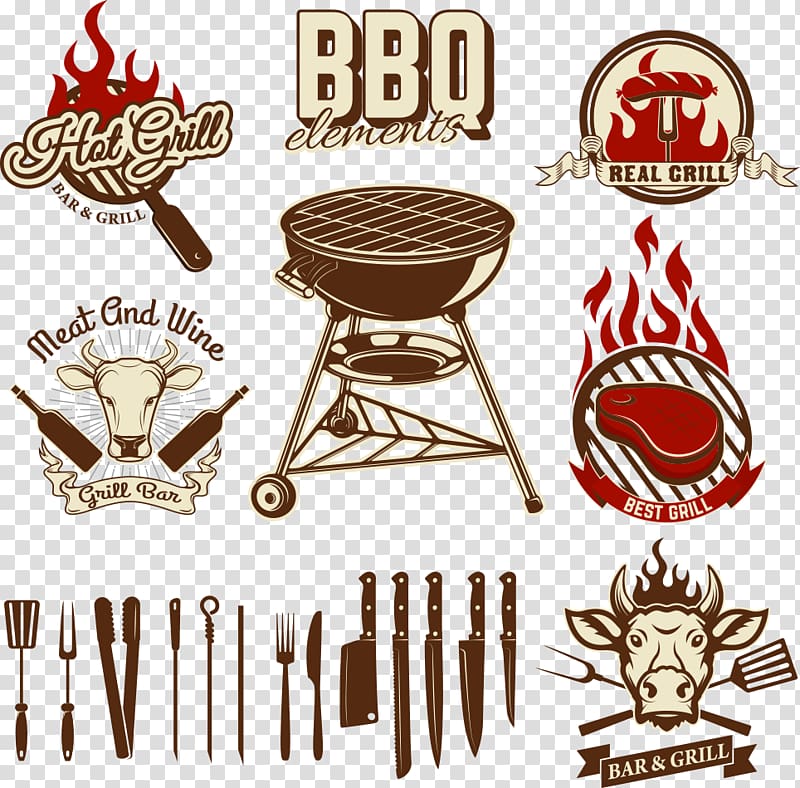 BBQ Elements logo against blue background, Barbecue Chophouse restaurant Kebab Grilling, barbecue Topics tab transparent background PNG clipart