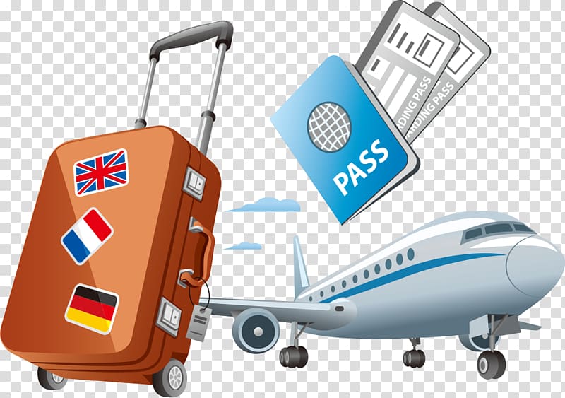art of luggage, passport, and airliner, Air travel , foreign travel passport transparent background PNG clipart