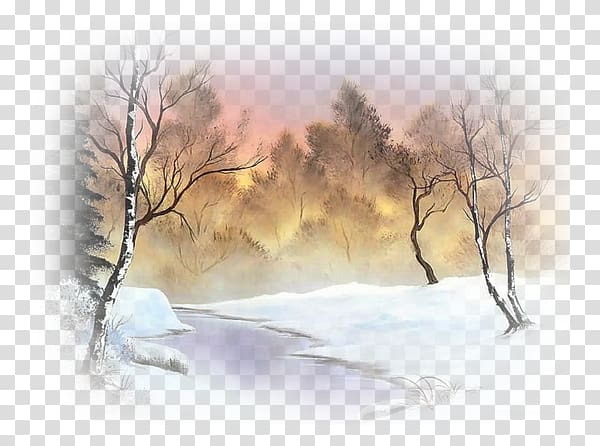 Winter Night Landscape painting Oil painting Art Canvas, bob ross transparent background PNG clipart