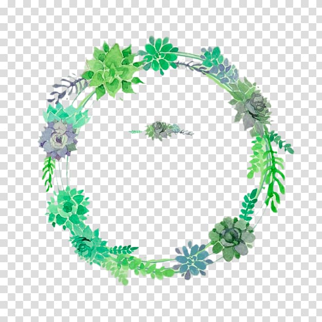 Green Wreath Flower , Watercolor green garland transparent background PNG clipart