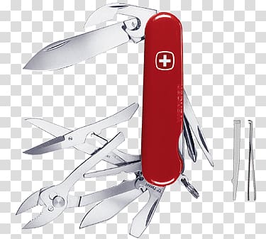 red and gray SWISS muti-tool knife, Victorinox Swiss Army Knife Open transparent background PNG clipart