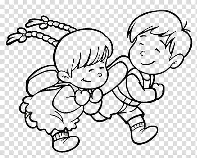 running girl and boy illustration, Running Child Stroke Learning Coloring book, Two children stick figure race transparent background PNG clipart