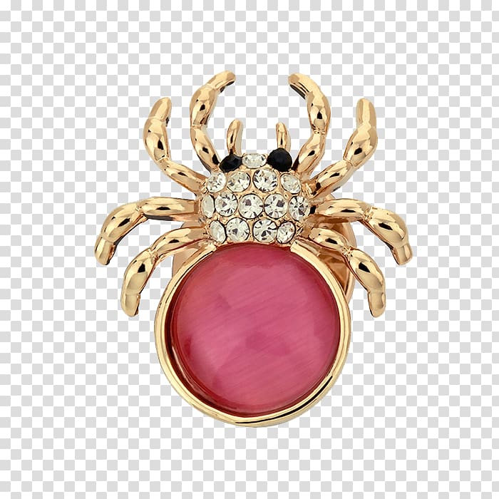 Spider Brooch Ruby, Pink spider brooch inlaid brick material transparent background PNG clipart
