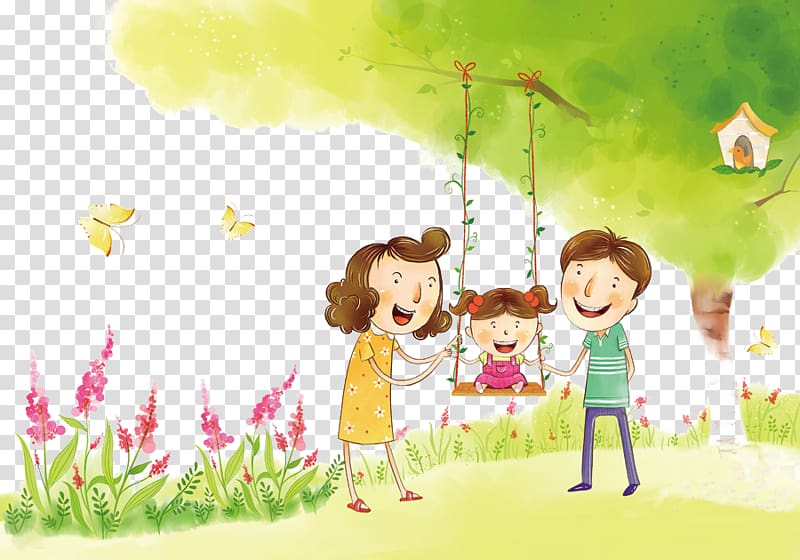 Family values Parent Child, Large trees swinging little girl transparent background PNG clipart