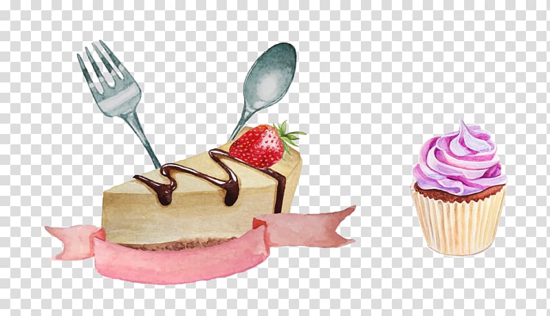 Bakery Cupcake Cream Dessert, cake knife and fork transparent background PNG clipart