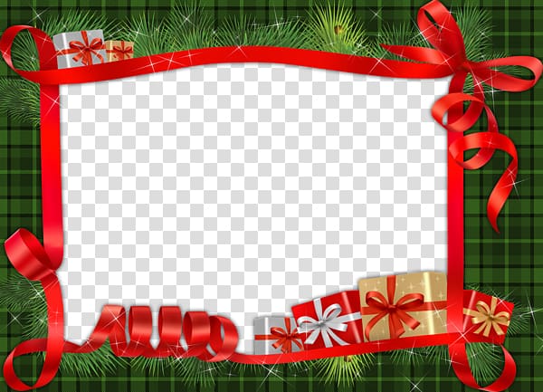 Christmas frame , Cartoon green background red ribbon frame transparent background PNG clipart
