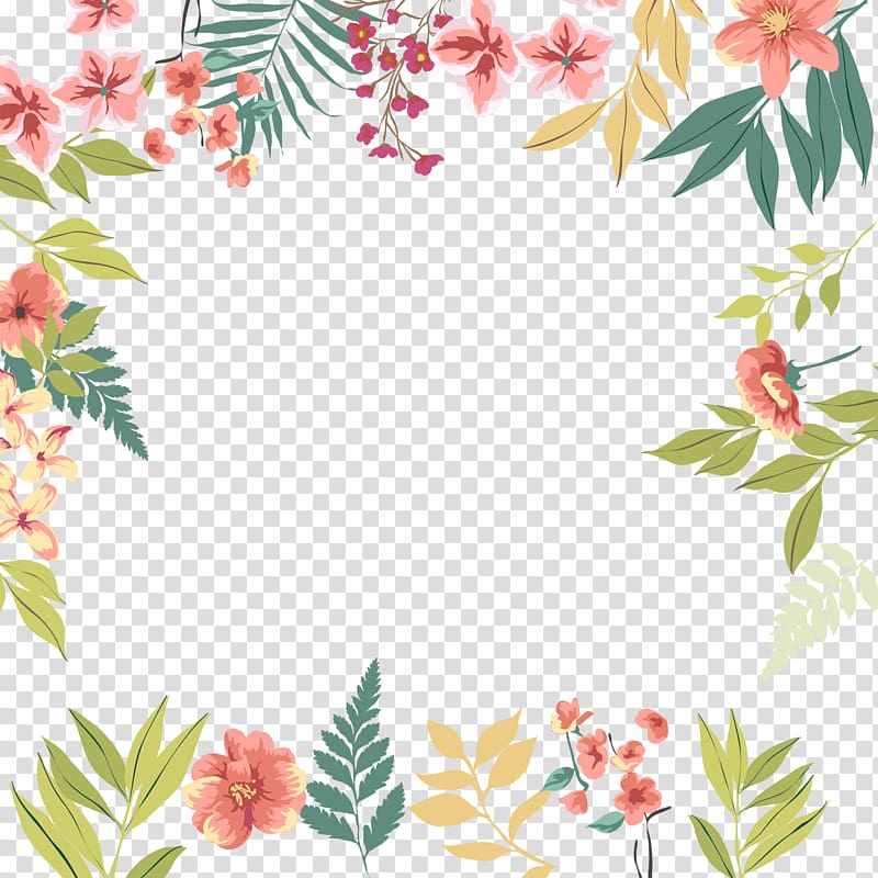 green leaves flowers border transparent background PNG clipart