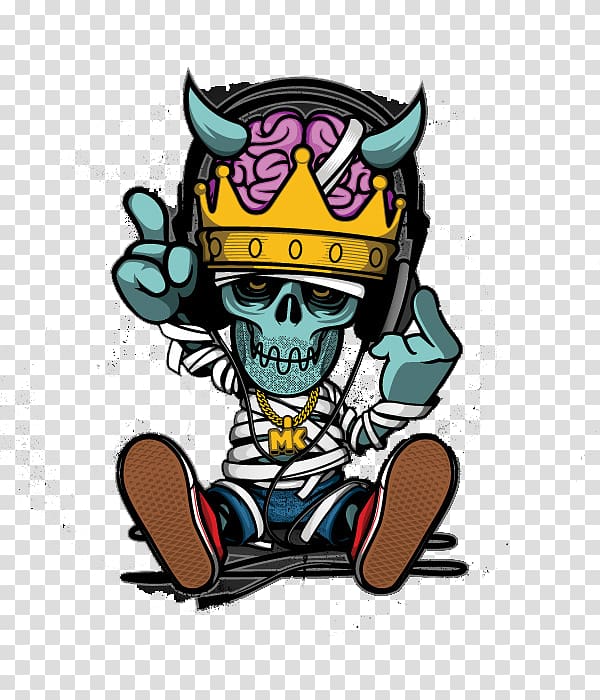 skeleton wearing jeans and crown illustration, Hip hop Cartoon Rapper Graffiti Illustration, Hip-Hop Skull transparent background PNG clipart