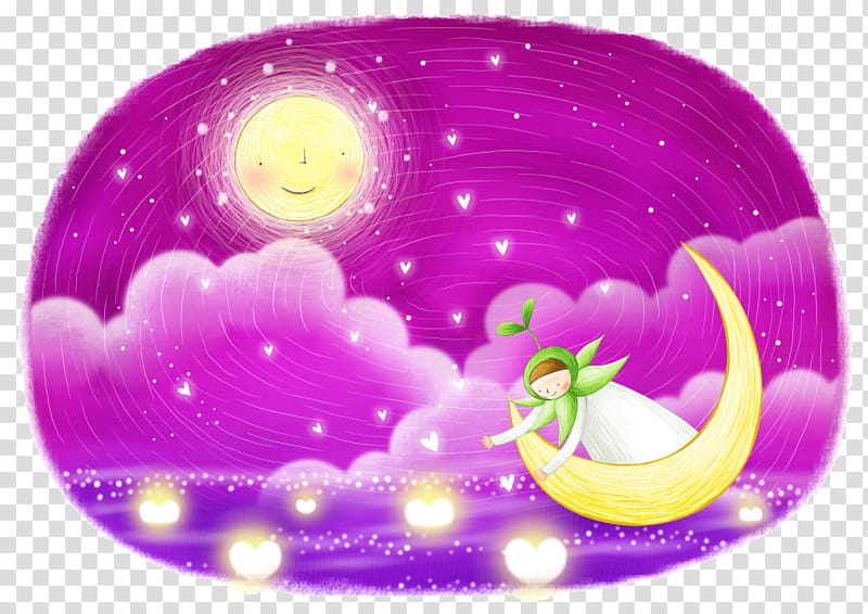 Cartoon Girl Illustration, Moon Ship transparent background PNG clipart