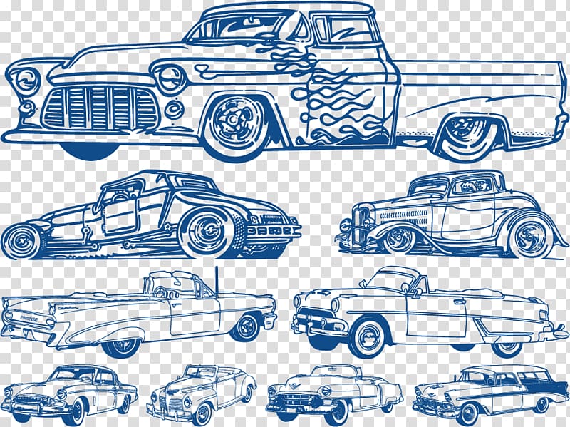 Classic car Vintage car, Classic cars hand-drawn graphics transparent background PNG clipart