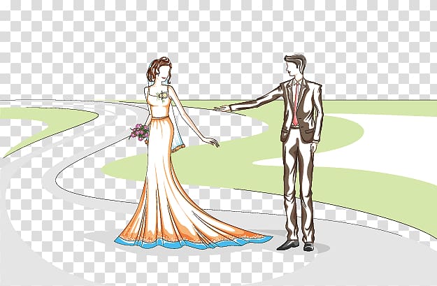 bride and groom , Wedding Bride couple Illustration, Cartoon couple wedding transparent background PNG clipart